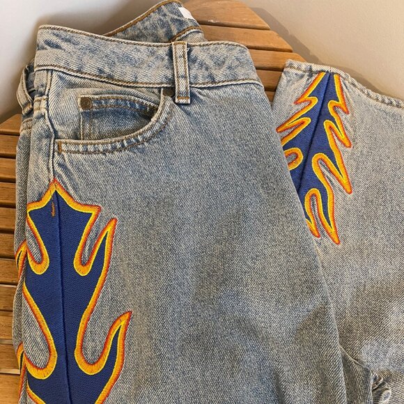 Sandro Designer Flame Embroidered Jeans, Size 36 / SM - Picture 1 of 5